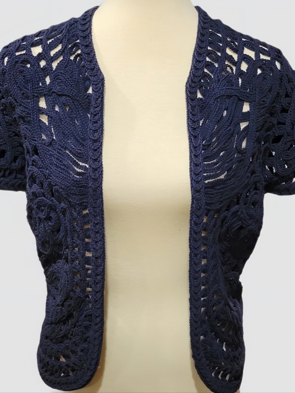 Tory Burch Navy Fully Crocheted Open Front Cardigan S Cottagecore Designer EUC
